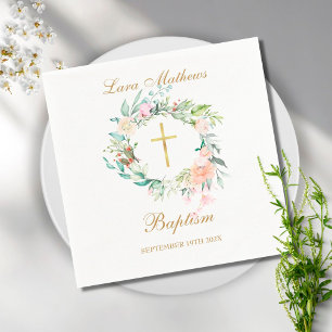 Woodland Rose Floral Garland Baptism Christening Napkins