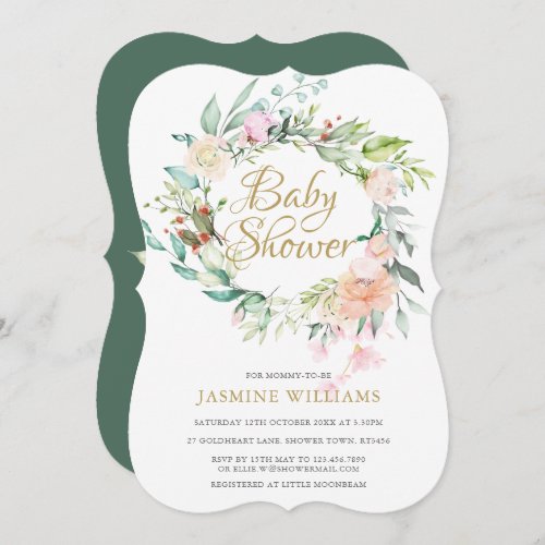 Woodland Rose Garland Baby Shower  Sprinkle Invitation