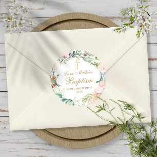 Woodland Rose Garland Baptism Christening Classic Round Sticker