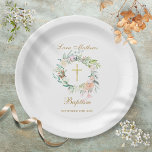 Woodland Rose Garland Baptism Christening Paper Plates<br><div class="desc">Featuring a delicate watercolour floral garland,  this chic gender neutral baptism/christening paper plate can be personalised with your special event details.  Designed by Thisisnotme©</div>
