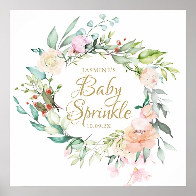 Woodland Rose Gold Script Baby Sprinkle Sign (Front)