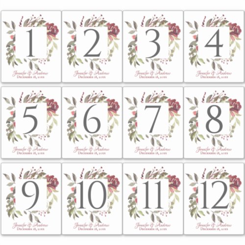 Woodland Rose Table Number Stickers