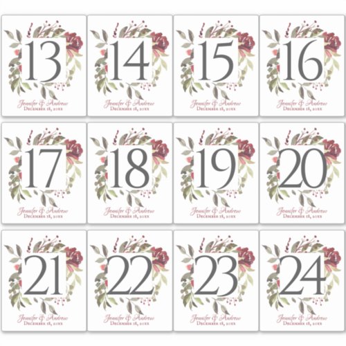 Woodland Rose Table Number Stickers