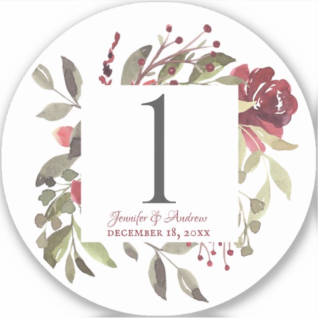Woodland Rose Table Number Stickers (Front)
