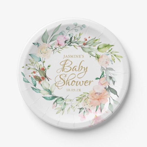 Woodland Roses Couples Baby Shower  Sprinkle Paper Plates