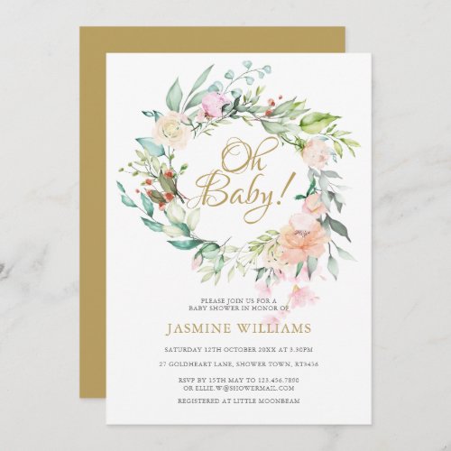 Woodland Roses Garland Baby Shower  Sprinkle Invitation