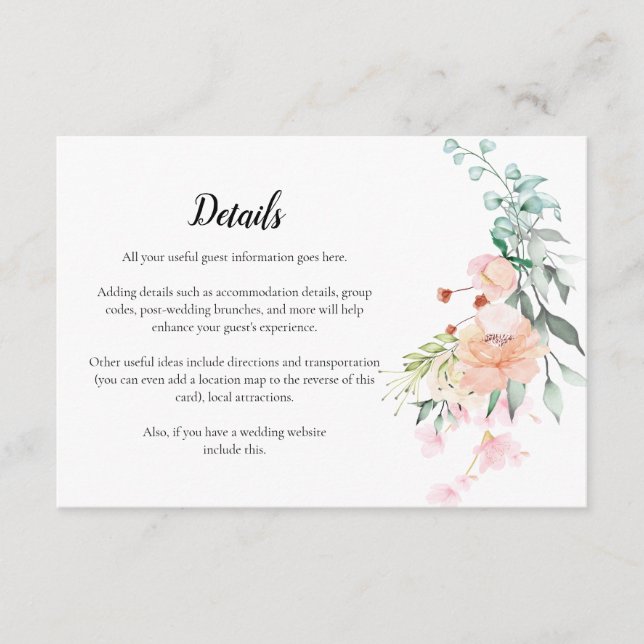 Woodland Roses Greenery Floral Wedding Details Enclosure Card (Front)