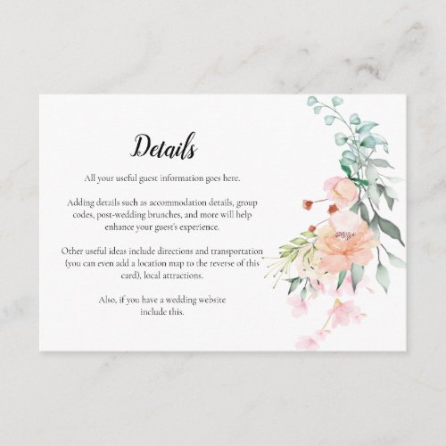 Woodland Roses Greenery Floral Wedding Details Enclosure Card