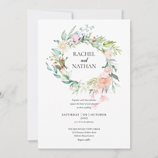 Woodland Roses Greenery Floral Wedding Invitation (Front)