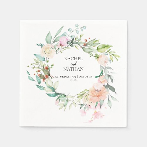 Woodland Roses Greenery Floral Wedding Napkins