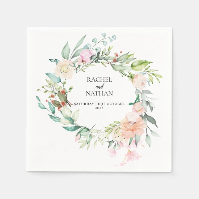 Woodland Roses Greenery Floral Wedding Napkins (Front)