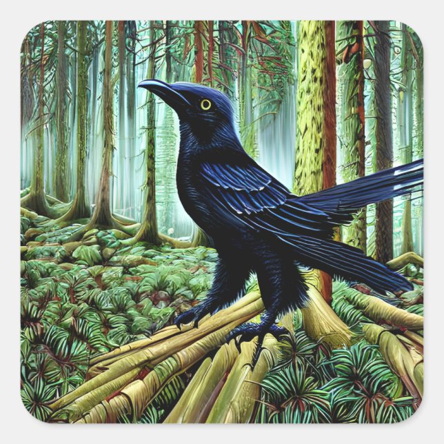 Woodland Rustic Black Raven Square Sticker (Front)