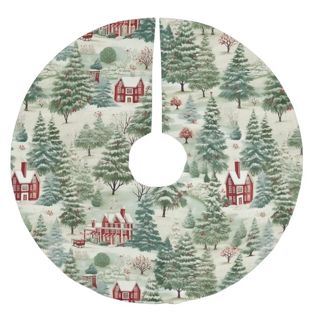 Woodland Rustic Country Christmas Cute Cozy Brushed Polyester Tree Skirt (Front)