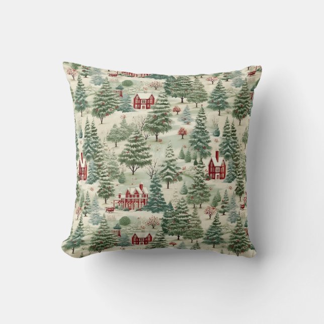 Woodland Rustic Country Christmas Cute Cozy Throw Pillow (Front)