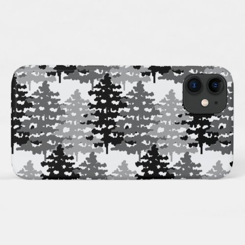 Woodland Rustic Gray Forest Winter Pine Trees iPhone 11 Case