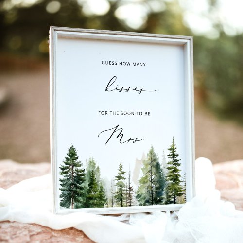 Woodland rustic how many kisses bridal shower game poster