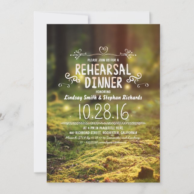 woodland  rustic outdoor rehearsal dinner invites (Front)