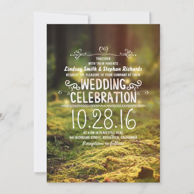 woodland  rustic outdoor wedding invitations (Front)