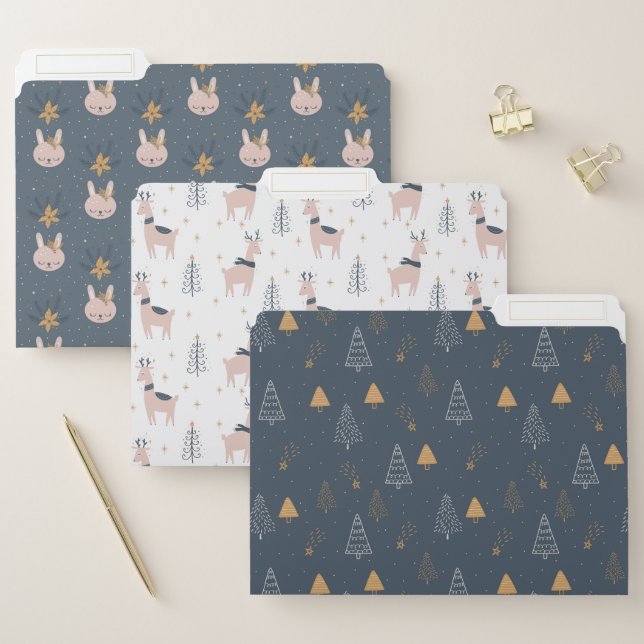 Woodland Rustic Rabbit Deer Cute Animal Pattern File Folder (Set)
