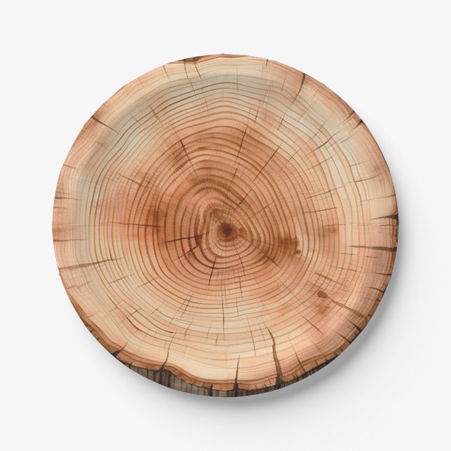 Woodland Rustic Watercolor Cut Tree Grain Paper Plates (Front)