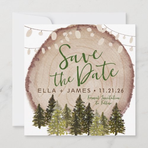 Woodland Rustic Wood Slice Save the Date Invitation