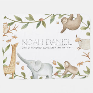 Woodland safari animal newborn baby gift blanket