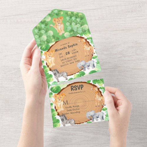 Woodland Safari Animals Baby Shower  All In One Invitation