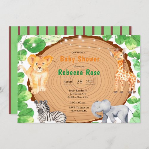 Woodland Safari Animals Baby Shower Invitations