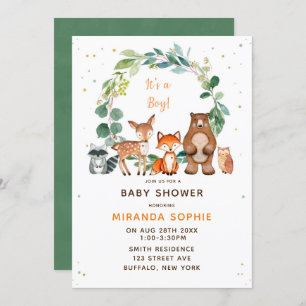 Woodland Safari Animals Boy Baby Shower Invitation