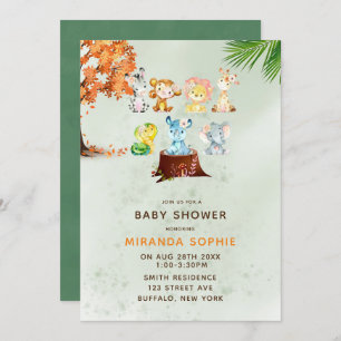 Woodland Safari Animals Boy Baby Shower Invitation