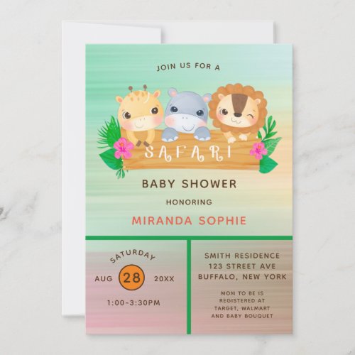 Woodland Safari Animals Boy Baby Shower Invitation