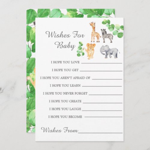 Woodland Safari Animals Wishes For Baby Card