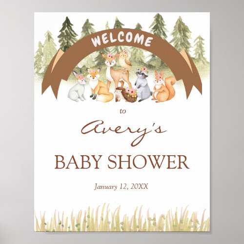 Woodland Safari Baby Shower Welcome Sign Poster