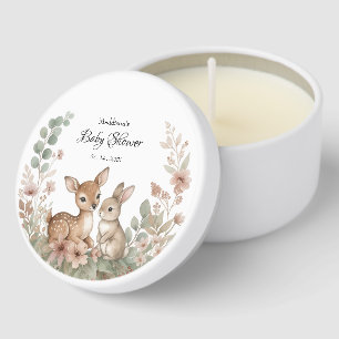 Woodland Sage Green Baby Shower Deer and Bunny Mini Candle Favors