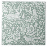 Woodland Sage Green Forest Animals Deer Fox Rabbit Ceramic Tile<br><div class="desc">In soft, natural sage green tones, my artwork of animals and stylized flowers and leaves in a fantasy woodland was inspired by William Morris tapestries and chinoiserie motifs. Hidden in the leaves, there are a deer, fox, rabbits, birds, bear cub and more. The beautiful sage green will complement almost any...</div>