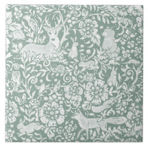 Woodland Sage Green Forest Animals Deer Fox Rabbit