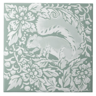 Woodland Sage Green Squirrel Nature Ceramic Tile