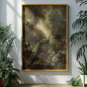 Woodland Sanctuary Peacock Trio Watercolor Art Poster