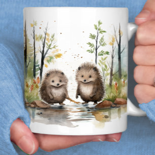 Woodland Scene Happy Wetland Porcupines Coffee Mug