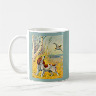 woodland scene with dog and bird coffee mug