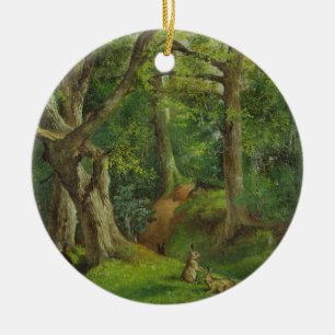 Woodland Scene with Rabbits, 1862 (oil on canvas) Ceramic Ornament