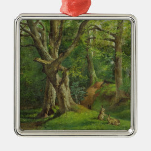 Woodland Scene with Rabbits, 1862 (oil on canvas) Metal Ornament