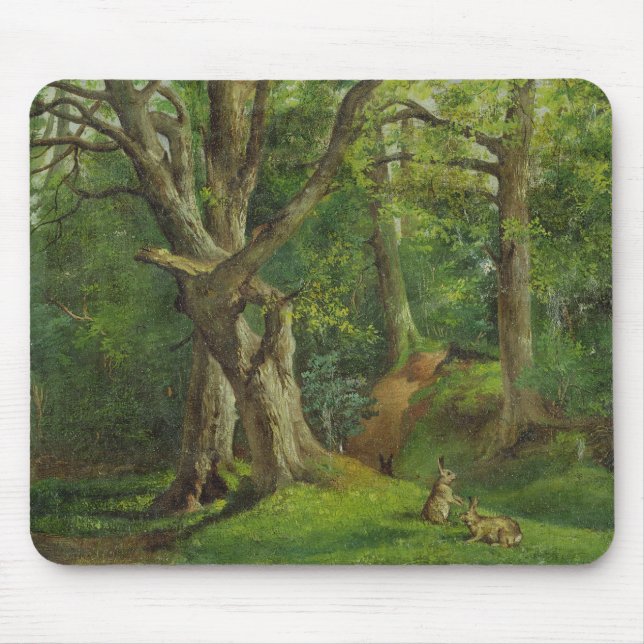 Woodland Scene with Rabbits, 1862 (oil on canvas) Mouse Pad (Front)