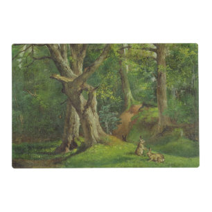 Woodland Scene with Rabbits, 1862 (oil on canvas) Placemat