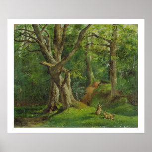 Woodland Scene with Rabbits, 1862 (oil on canvas) Poster
