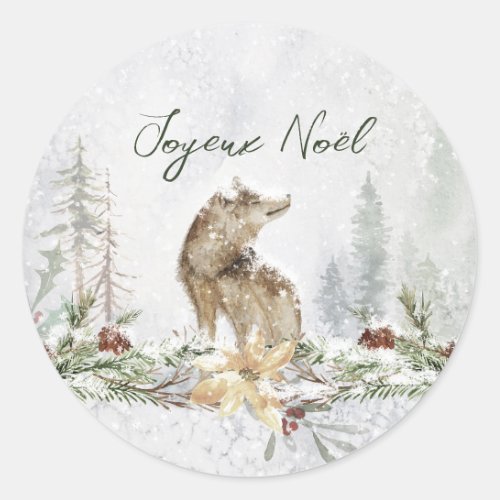 Woodland Scene Wolf French Merry Christmas Sticker