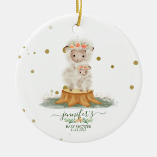 Woodland Sheep christmas baby shower Ceramic Ornament