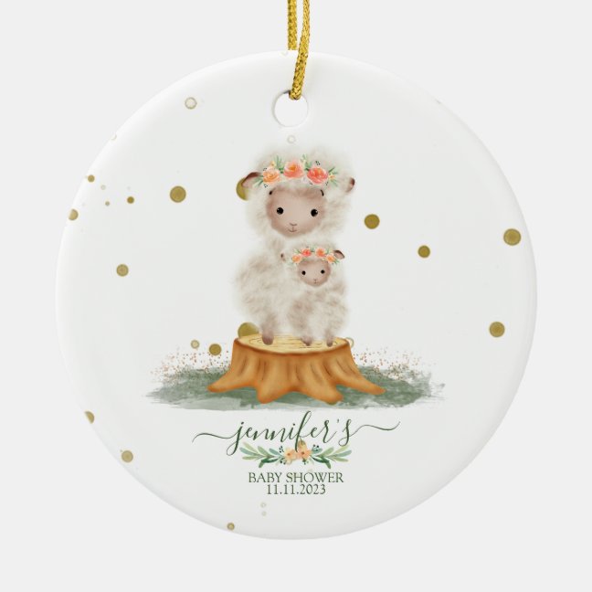 Woodland Sheep christmas baby shower Ceramic Ornament