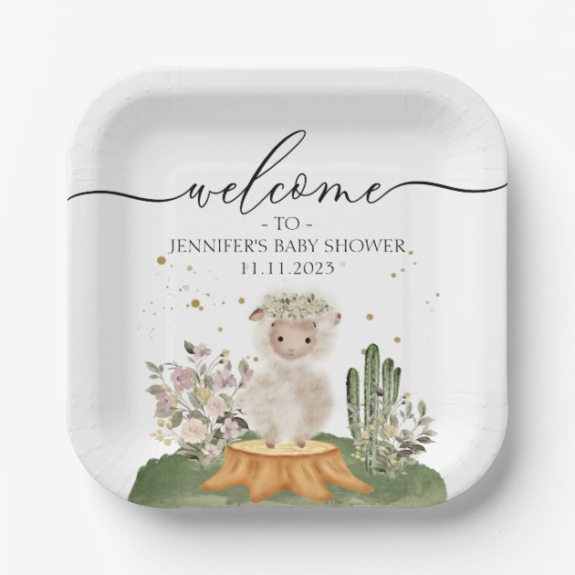 Woodland Sheep Earth Tone Baby Shower Paper Plates