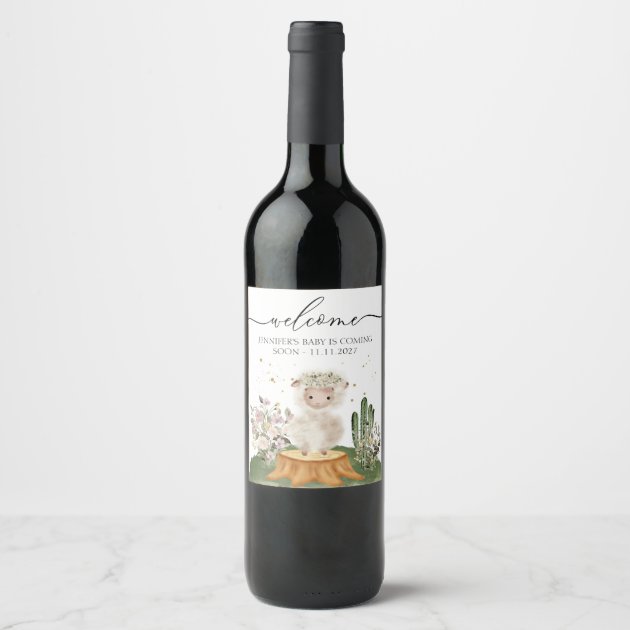 Woodland Sheep Mom to be Wine Label